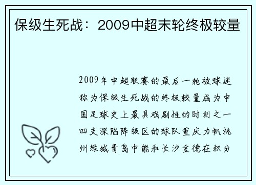 保级生死战：2009中超末轮终极较量