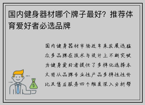 国内健身器材哪个牌子最好？推荐体育爱好者必选品牌